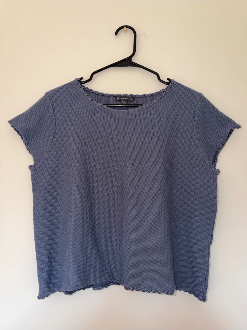 Adrianna Papell Dusty Blue Short Sleeve Cap Sleeve Knit Tee w/ Lace Trim